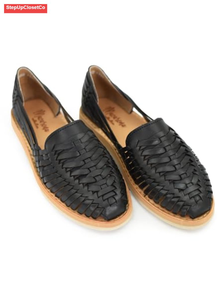 Genuine Leather Huarache Flat Sandals Cushioned Handmade Woven For Women